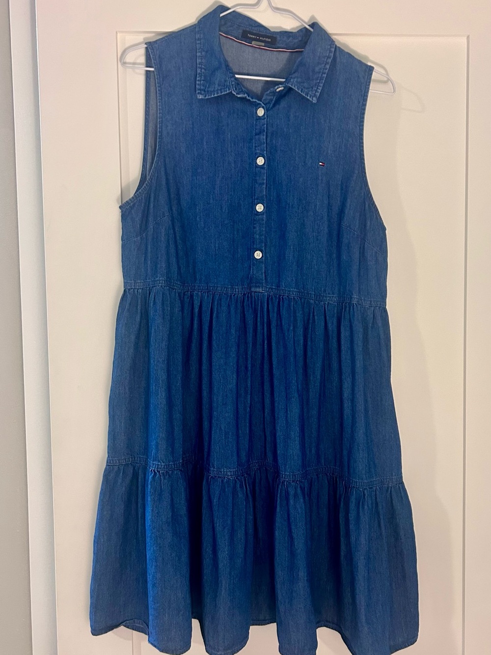 Tommy Hilfiger Women's Sleeveless Denim Tiered Dress - Demin Blue